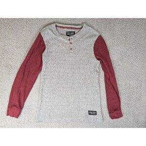 Zoo York Long Sleeve Henley Shirt Youth Medium Gray & Maroon Waffle Knit